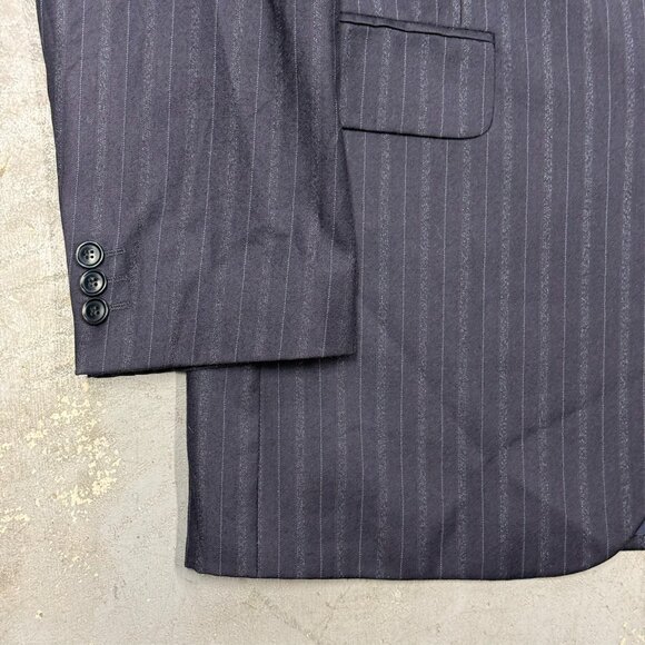 Kenzo Paris Blazer Striped Flannel Wool Sport Coat Navy Blue 3bt 44 R - Picture 3 of 9